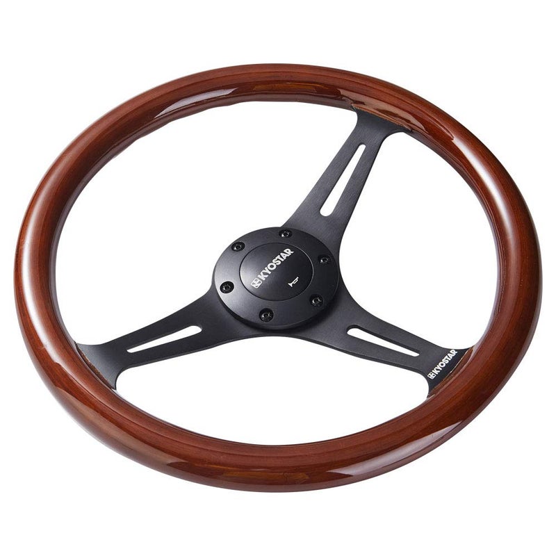 Kyostar Universal 350mm 14" Grant Classic Nostalgia Style Wood Grain Steering Wheel Black Spoek with Horn Button - Image 3